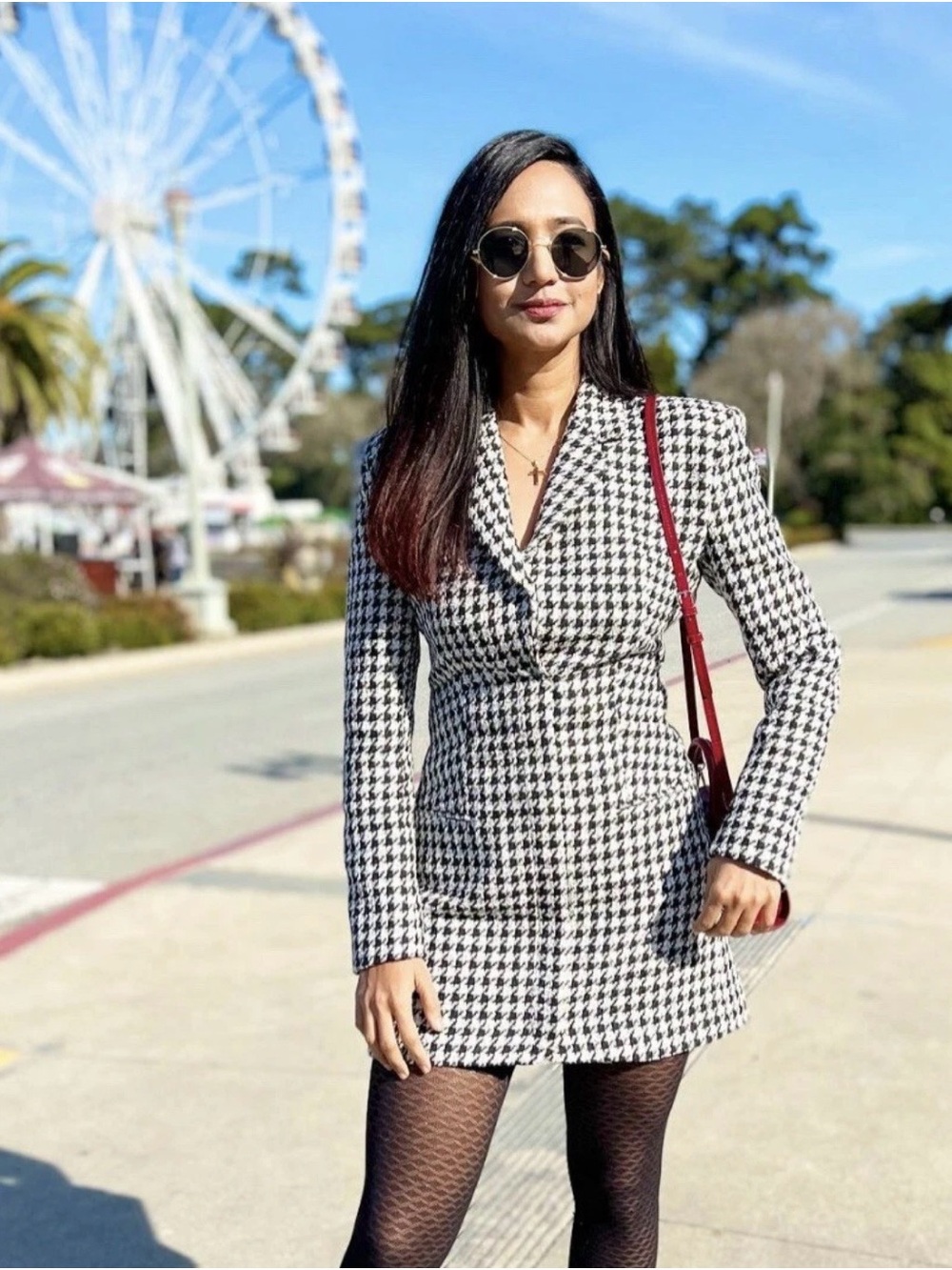 Zara Black and White Houndstooth Blazer Dress - Picture 3 of 5